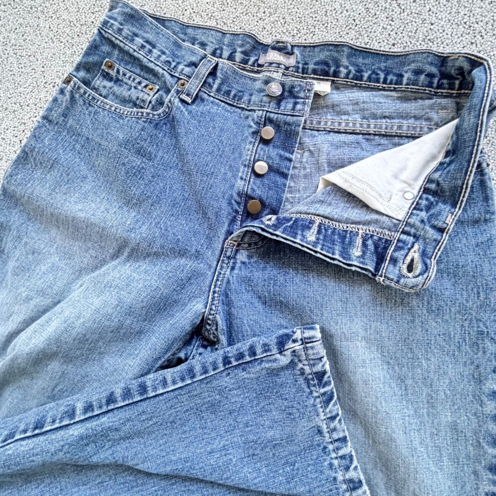 GH Bass Jeans Womens 10 Short Blue Button Fly Relaxed Slight Flare Boho Retro